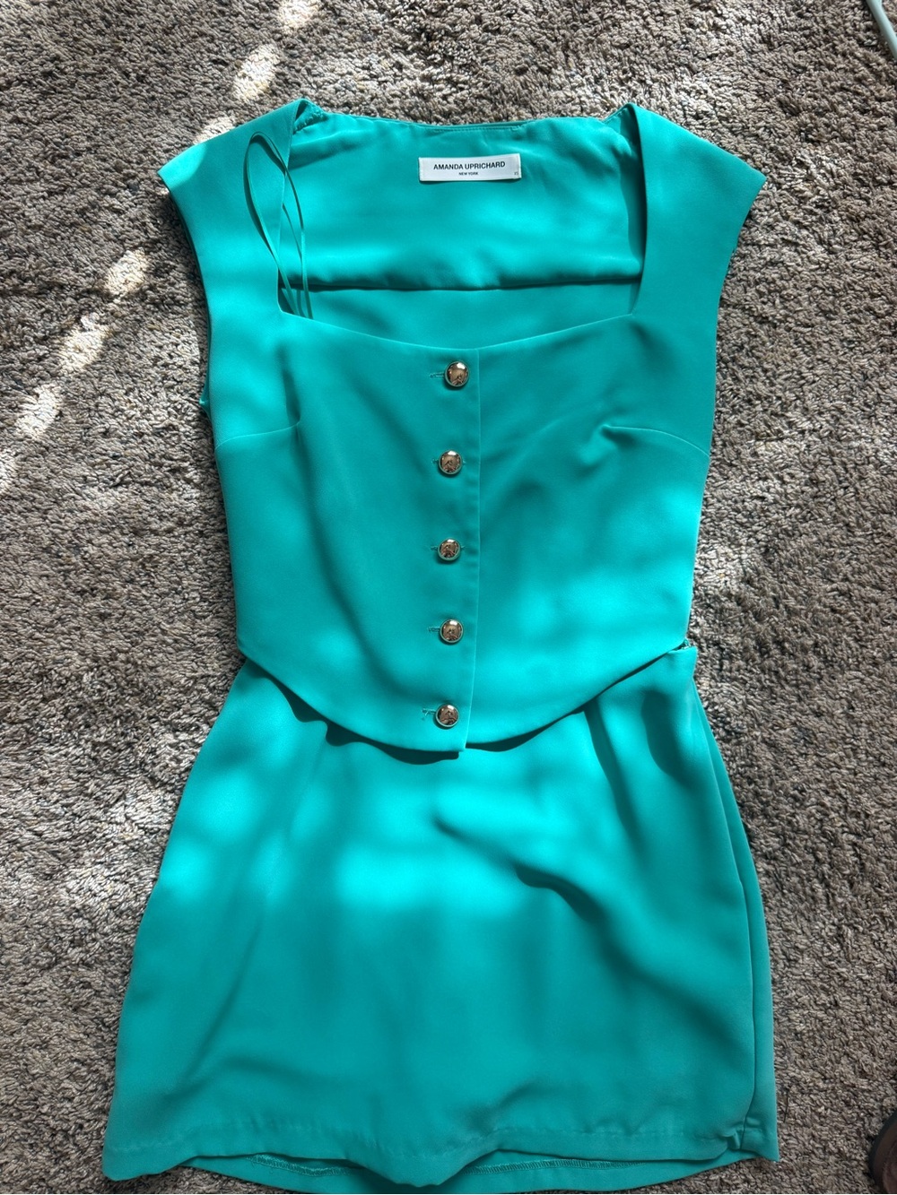Amanda Uprichard Teal Button-Front Sleeveless Mini Dress